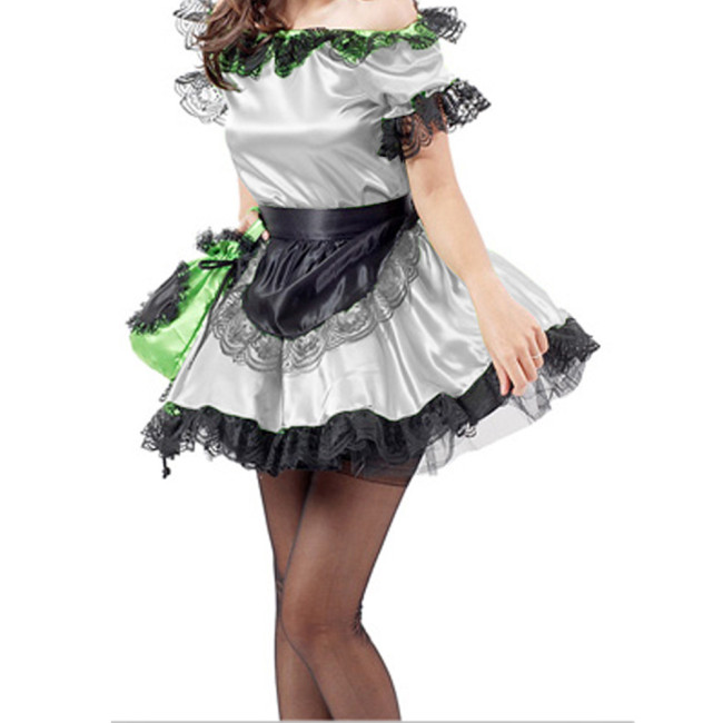 Mens Sissy Dress Puff Sleeve French Maid Uniform Gay Anime Clothes Lace Trim Maid Costume lolita Dress+Apron Japanese Dress 7XL