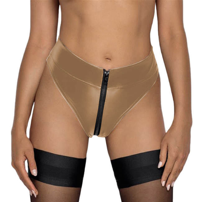 Zipper Open Crotch Fetish Leather Shorts For Sex Erotic Porn Below Crotchless Underwear Glossy Wetlook Mini Hot Pants Sexi