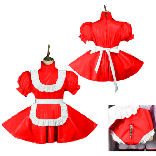 Sissy Lockable Dress PVC Latex Maid Dresses Sweet Lolita French Maid Uniform Dress With Locakble Panties Crossdress Cosplay 7XL