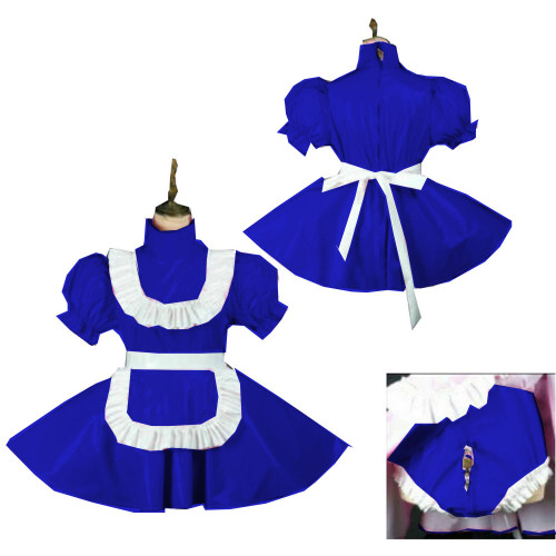 Sissy Lockable Dress PVC Maid Dresses Sweet Lolita French Maid Uniform Dress With Locakble Panties Crossdress Cosplay 7XL