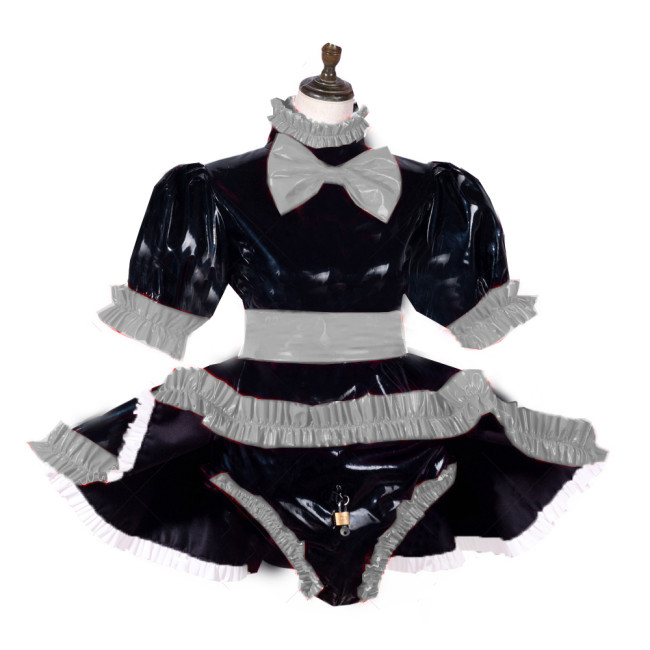 Men Sissy lockable dress Role Play Maid Dress with Apron and Panties French gay PVC Short Sleeved Dress Maid Uniform 7XL