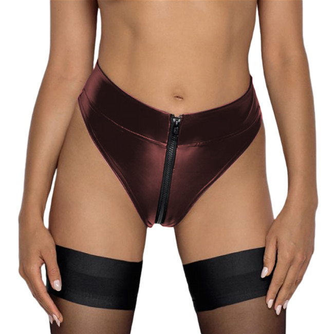 Zipper Open Crotch Fetish Leather Shorts For Sex Erotic Porn Below Crotchless Underwear Glossy Wetlook Mini Hot Pants Sexi