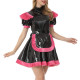 Ladies High Neck Short Sleeve Patent Leather Maid Dress Costume Role Play Outfit With Apron Sexy Dress sissy Lolita Dress