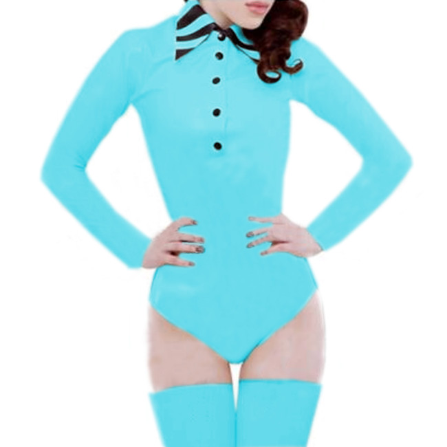 Sexy Latex PVC Office Work White Black Bodysuit Wet look Gothic Leather Long Sleeve OL Shirt Jumpsuit Buttons Body Blouse Suit