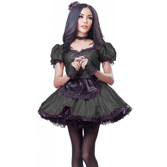 French Maid Dress Plus Size S-7XL Puff Sleeve Mini Dresses with Apron Female Maids Cosplay Halloween Sissy Party Club Costume
