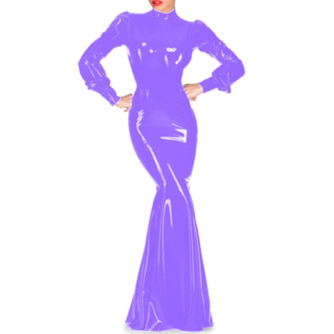 16 Colors Women Sexy PVC Leather Dress Faux Latex Club Dresses Turtleneck Long Sleeve Slim Bodycon Maxi Dress Nightclub Costumes