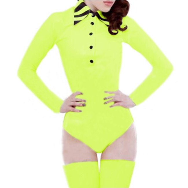 Sexy Latex PVC Office Work White Black Bodysuit Wet look Gothic Leather Long Sleeve OL Shirt Jumpsuit Buttons Body Blouse Suit