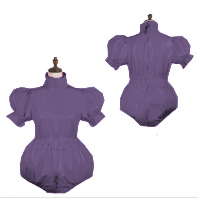 Sissy Bodysuit Shiny PVC Plus Size Lolita Puff Short Sleeve Maid Cosplay Costume Vinyl clothes Lockable PVC Gay Gothic Jumpsit