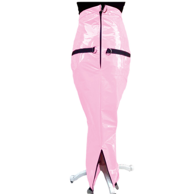 Shiny PVC Sissy Lockable Bondage Hobble Ankle Length Skirts Crossdressing Patent Leather High Waist Restricted skirt Erotic 7XL