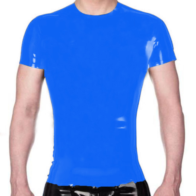 Plus Size Glossy PVC Leather T-shirt Erotic Sheath Casual Male T-Shirt Short sleeved Leather Muscles Men's Stretch Tops