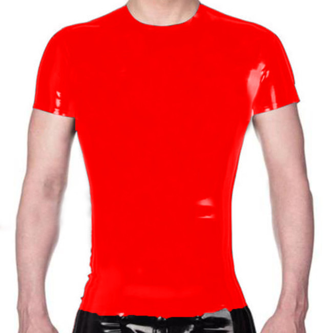 Plus Size Glossy PVC Leather T-shirt Erotic Sheath Latex Casual Male T-Shirt Short sleeved Leather Muscles Men's Stretch Tops