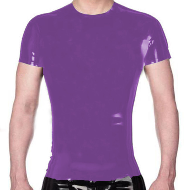 Plus Size Glossy PVC Leather T-shirt Erotic Sheath Latex Casual Male T-Shirt Short sleeved Leather Muscles Men's Stretch Tops