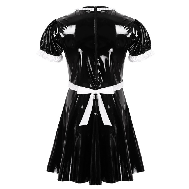 Sissy Dress Men Pvc Maid Dress Short Puff Sleeve Historical Dresses Patent Leather maid  Cosplay Sexy Costume S-7XL