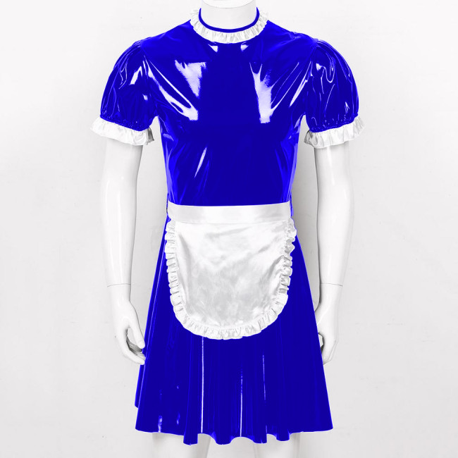 Sissy Dress Men Pvc Maid Dress Short Puff Sleeve Historical Dresses Patent Leather maid  Cosplay Sexy Costume S-7XL