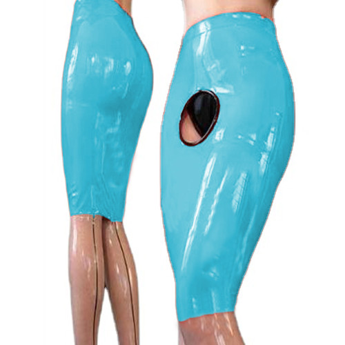Women PVC Leather Shiny Skirts Sexy Latex Plus Size Slim Skirt Front Hole Design with Back Zipper Lady Knee Length Midi Skirts