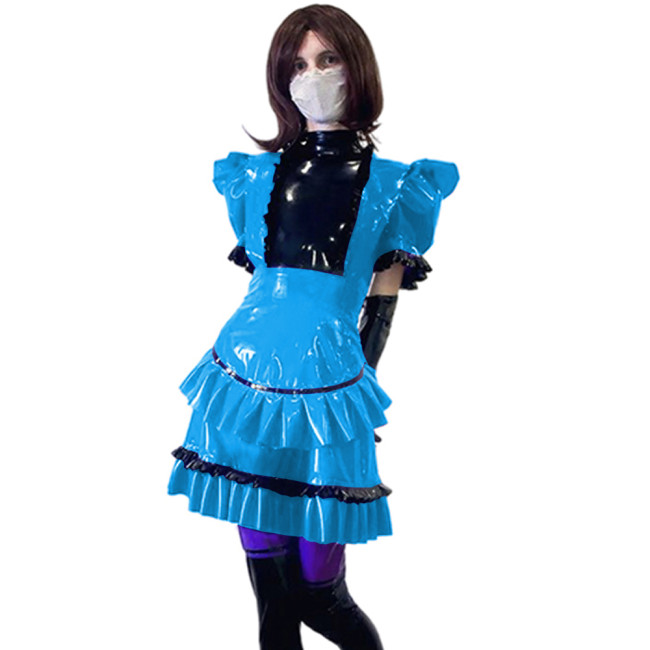 Women's Classic Lolita Maid Dress Vintage Inspired Sexy Leather Outfits Cosplay Dress Anime Girl Short Sleeve Dress XS-7XL