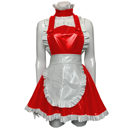 Japanese Sexy hot Parties Latex Maid Dress Up Classical Apron Kitchen Cooking Cleaning Dress Cosplay Ruffled Princess PVC Apron