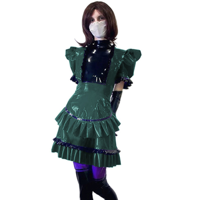 Women's Classic Lolita Maid Dress Vintage Inspired Sexy Leather Outfits Cosplay Dress Anime Girl Short Sleeve Dress XS-7XL