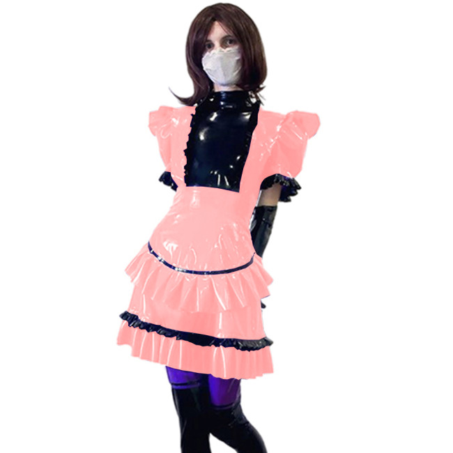 Women's Classic Lolita Maid Dress Vintage Inspired Sexy Leather Outfits Cosplay Dress Anime Girl Short Sleeve Dress XS-7XL