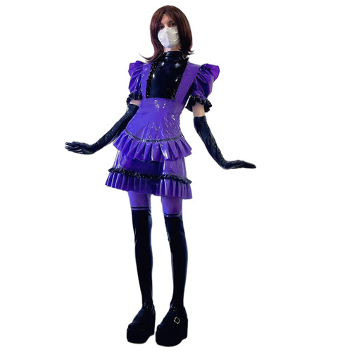 Women's Classic Lolita Maid Dress Vintage Inspired Sexy Leather Outfits Cosplay Dress Anime Girl Short Sleeve Latex Dress XS-7XL