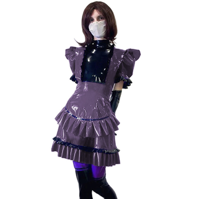 Women's Classic Lolita Maid Dress Vintage Inspired Sexy Leather Outfits Cosplay Dress Anime Girl Short Sleeve Dress XS-7XL
