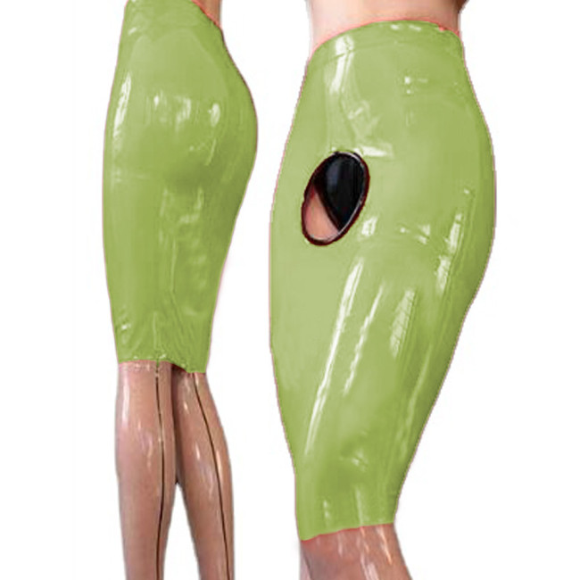 Women PVC Leather Shiny Skirts Sexy Plus Size Slim Skirt Front Hole Design with Back Zipper Lady Knee Length Midi Skirts