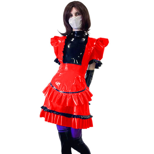 Women's Classic Lolita Maid Dress Vintage Inspired Sexy Leather Outfits Cosplay Dress Anime Girl Short Sleeve Latex Dress XS-7XL