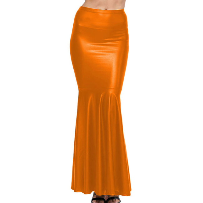 Women Fashion Skinny Maxi Skirts Solid Color Long Bodycon Slim Plus Size 7XL Long Skirts Leather PU Fishtail Floor-Ankle Skirt