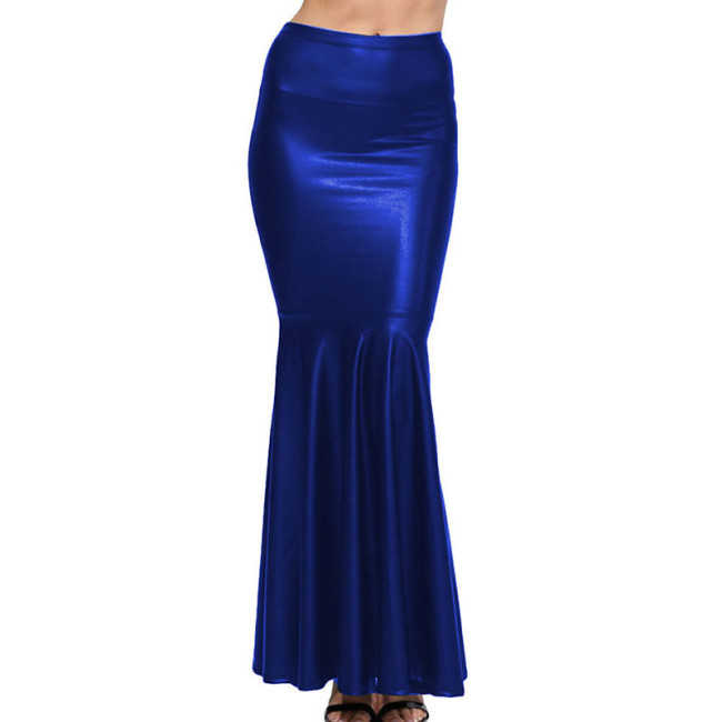 Women Fashion Skinny Maxi Skirts Solid Color Long Bodycon Slim Plus Size 7XL Long Skirts Leather PU Fishtail Floor-Ankle Skirt