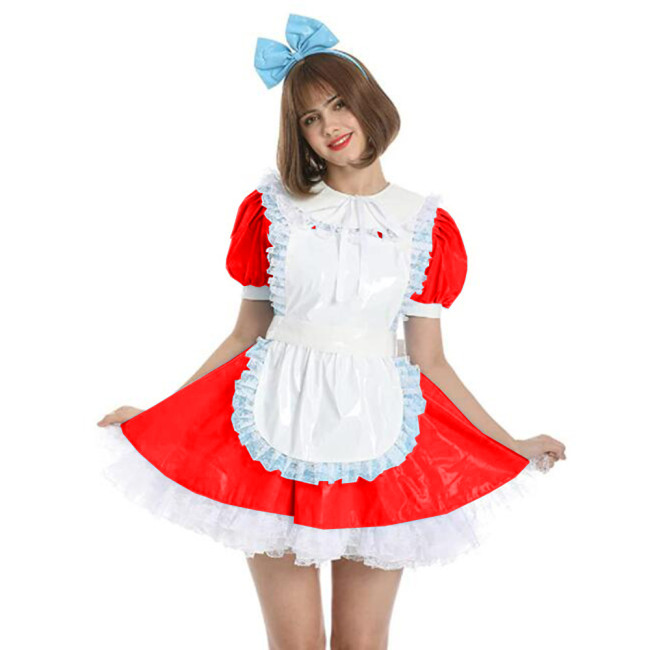 Women Maid Outfit Anime Mini Dress White Apron  Leather PVC Lolita Dresses Plus Size High Quality French Maid Costume New