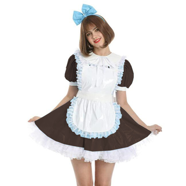 Women Maid Outfit Anime Mini Dress White Apron  Leather PVC Lolita Dresses Plus Size High Quality French Maid Costume New