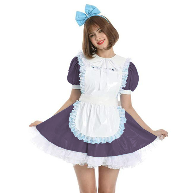 Women Maid Outfit Anime Mini Dress White Apron  Leather PVC Lolita Dresses Plus Size High Quality French Maid Costume New