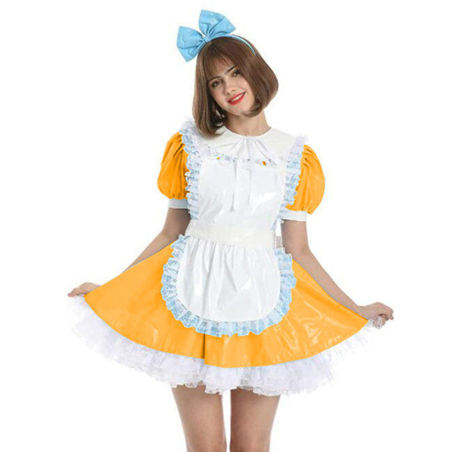 Women Maid Outfit Anime Mini Dress White Apron  Leather PVC Lolita Dresses Plus Size High Quality French Maid Costume New