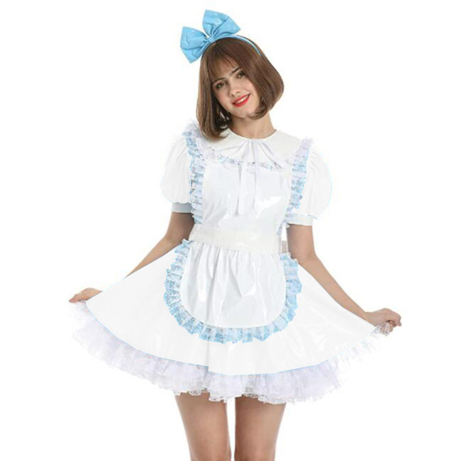 Women Maid Outfit Anime Mini Dress White Apron  Leather PVC Lolita Dresses Plus Size High Quality French Maid Costume New