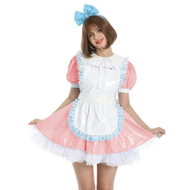 Women Maid Outfit Anime Mini Dress White Apron  Leather PVC Lolita Dresses Plus Size High Quality French Maid Costume New