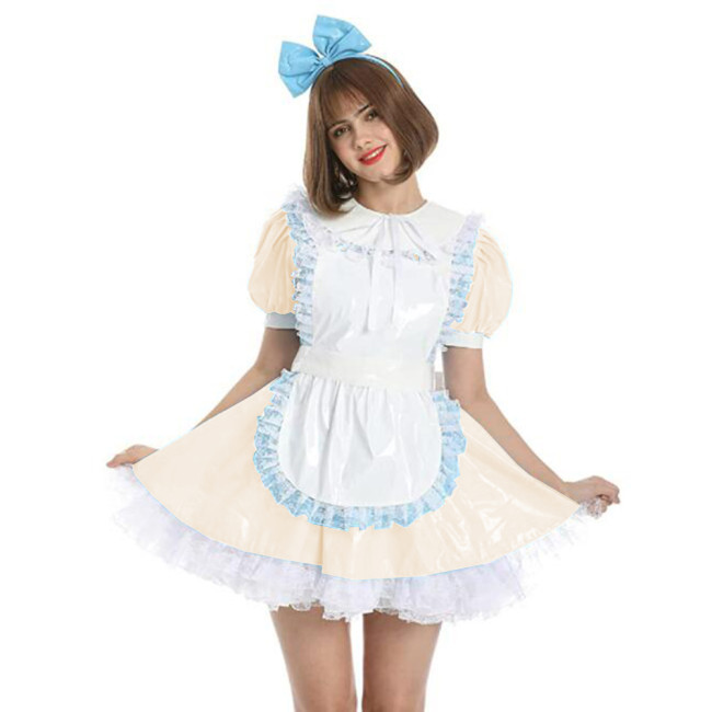 Women Maid Outfit Anime Mini Dress White Apron  Leather PVC Lolita Dresses Plus Size High Quality French Maid Costume New