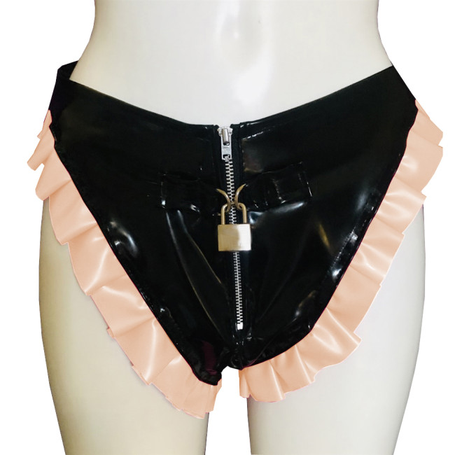 Sissy Lockable Panties  PVC Shiny knickers For Women Sexy zipper frilly panties  Erotic Lingerie Underpants briefs