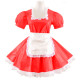 Women French Maid Dress Square Neck Lace with Apron Sissy Lolita Dresses Cosplay Costume PVC Short Sleeve A-line Pleated Vestido