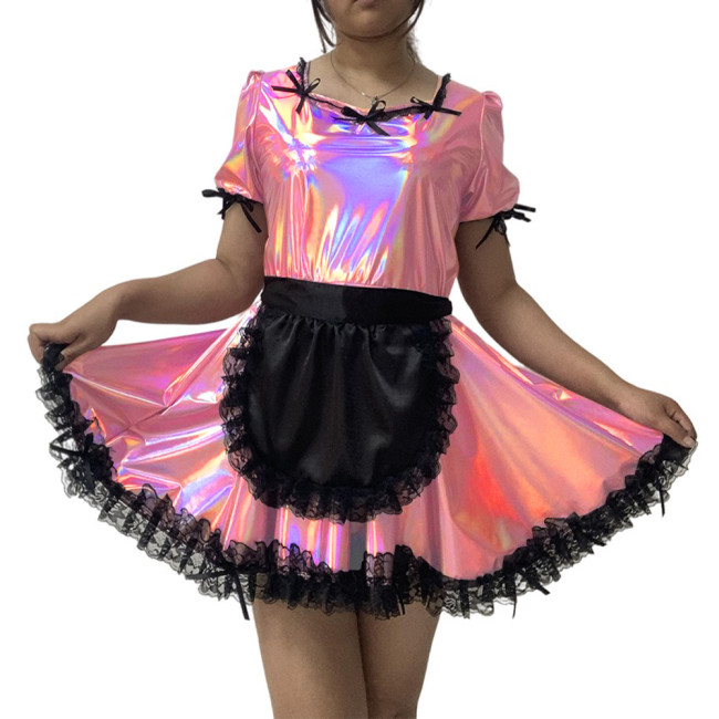 new arrival sissy costume pvc maid costume short sleeve maid cosplay halloween clubwear exotic dress plus size s-7xl