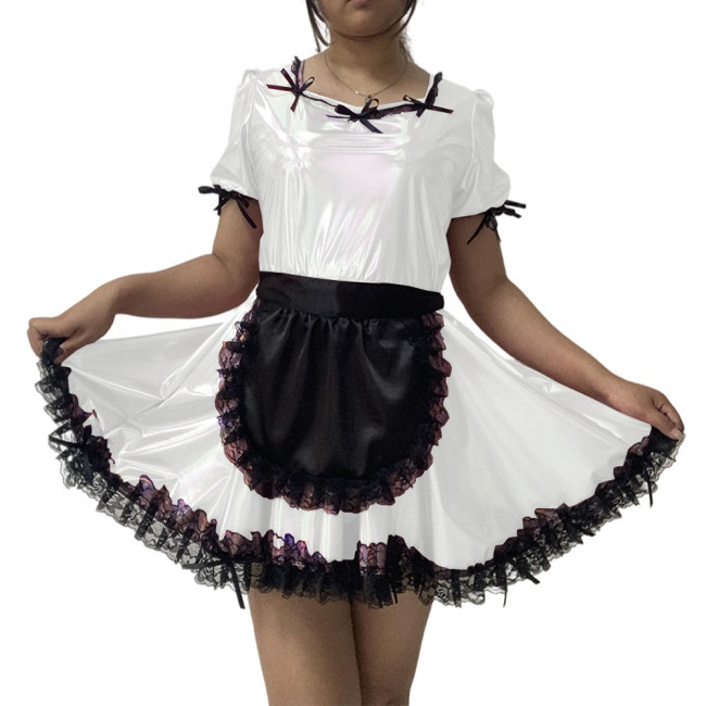 new arrival sissy costume pvc maid costume short sleeve maid cosplay halloween clubwear exotic dress plus size s-7xl