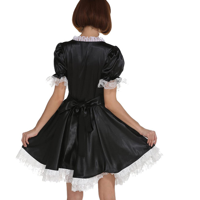 Mens Sissy Dress Lolita Maid White Lace Satin Dress Costume Short Puff Sleeve Maid Costume A line Skater anime cosplay S-8XL