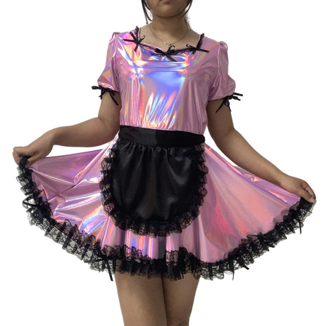 new arrival sissy costume pvc maid costume short sleeve maid cosplay halloween clubwear exotic dress plus size s-7xl