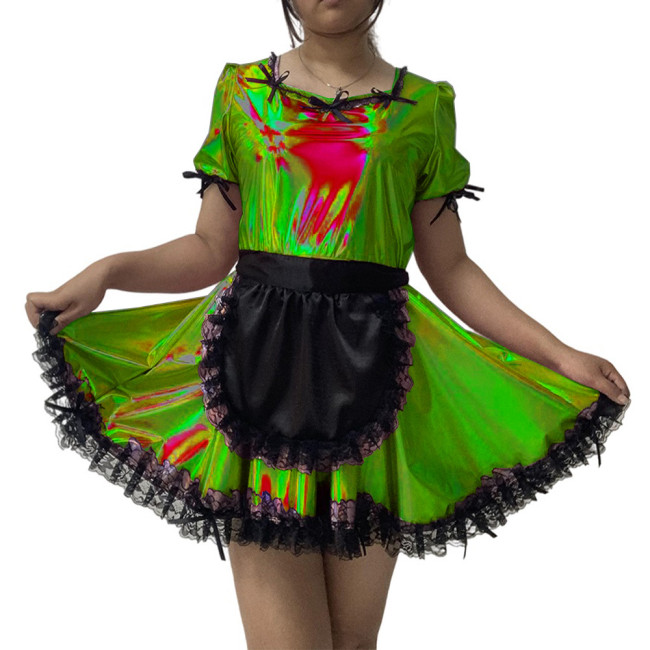 new arrival sissy costume pvc maid costume short sleeve maid cosplay halloween clubwear exotic dress plus size s-7xl