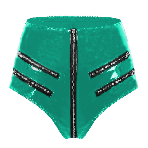 Women Wet Look  Panties PVC Leather Shorts Sexy Underwear Zipper Crotch Briefs Erotic Sexy Lingerie Panties Clubwear