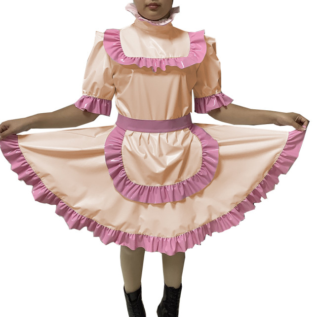 Adult Sexy Lockable Dress Cross Dressing sissy PVC Dress Lockable maid Uniform Apron Costume jumpsuits rompers Tailor-made S-7XL
