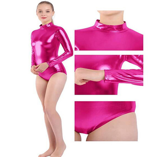 17 Colors Dancing Leotard For Women Turtleneck Shiny Metallic Ballet Leotard Stretchy Long Sleeve Bodysuit Sexy Cosplay Costume