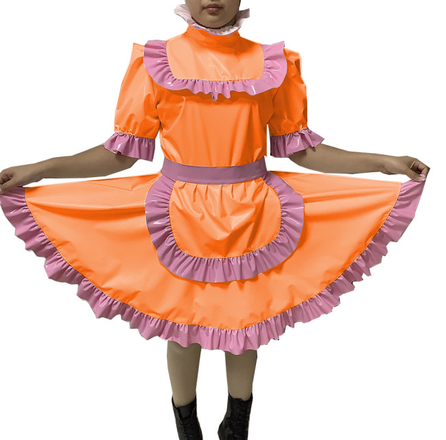 Adult Sexy Lockable Dress Cross Dressing sissy PVC Dress Lockable maid Uniform Apron Costume jumpsuits rompers Tailor-made S-7XL
