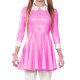 Women Sweet College Female Turndown Collar Shiny PVC A-Line Dress Casual Three Quarter Mini Dress Sexy Fashion Leather Dress