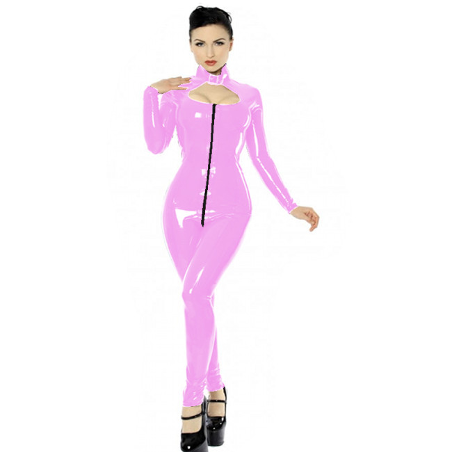 23 Colors Women Sexy PVC Long Sleeve Bodysuit Zipper To Crotch Skinny Catsuit Vintage Keyhole Jumpsuit Wetlook Dancing Clubwear