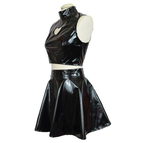 Street Wear Shiny PVC Dress Sets Mini Matching Set Wet Look Faux Leather Dress Women Pole Dance Nightclub Sexy Clubwear XS-7XL